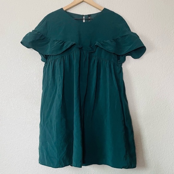 Zara Dresses & Skirts - ZARA Green Ruffle Babydoll Mini Dress with Pockets Romper Lining Sz M